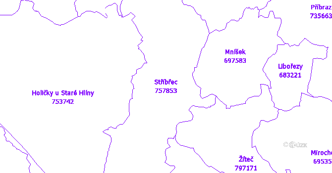 Katastrální mapa Stříbřec - přehledová mapa katastrálního území