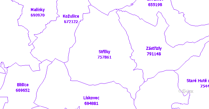 Katastrální mapa Střílky - přehledová mapa katastrálního území