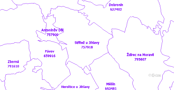 Katastrální mapa Střítež u Jihlavy - přehledová mapa katastrálního území