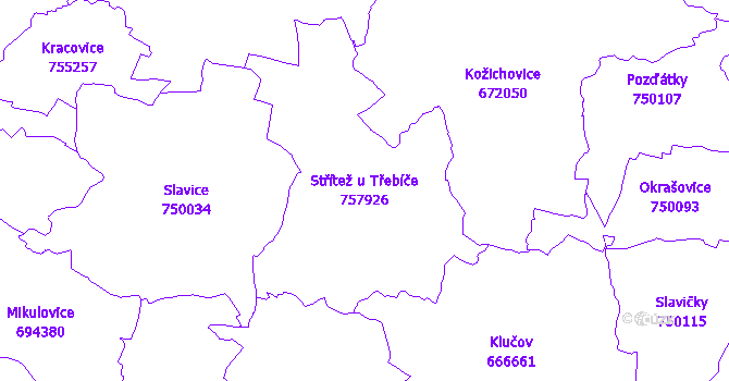 Katastrální mapa Střítež u Třebíče - přehledová mapa katastrálního území