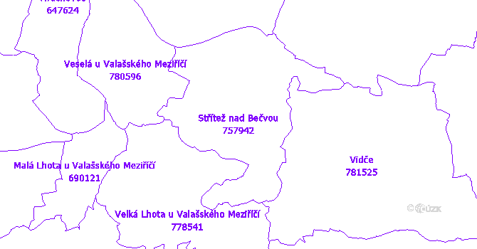 Katastrální mapa Střítež nad Bečvou - přehledová mapa katastrálního území