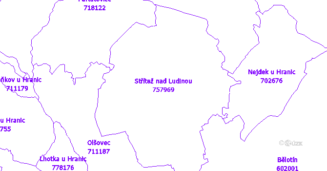 Katastrální mapa Střítež nad Ludinou - přehledová mapa katastrálního území