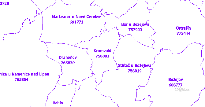 Katastrální mapa Krumvald - přehledová mapa katastrálního území