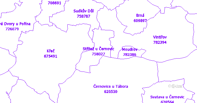 Katastrální mapa Střítež u Černovic - přehledová mapa katastrálního území