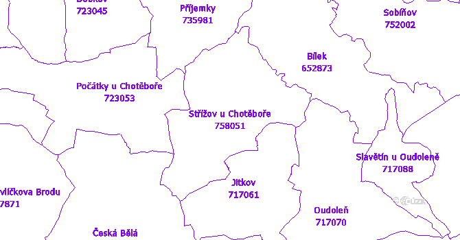 Katastrální mapa Střížov u Chotěboře - přehledová mapa katastrálního území