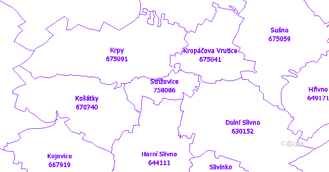 Katastrální mapa Střížovice - přehledová mapa katastrálního území