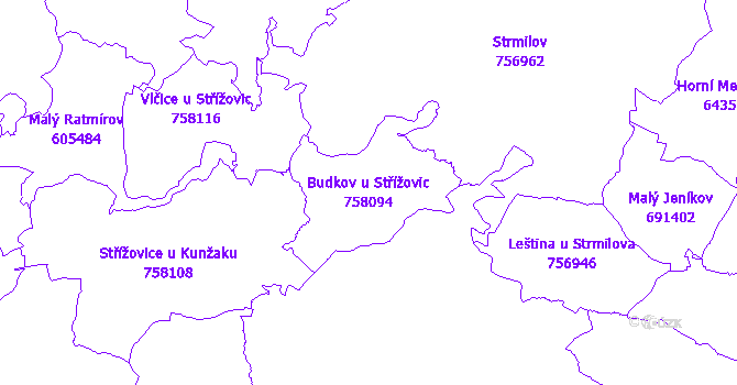 Katastrální mapa Budkov u Střížovic - přehledová mapa katastrálního území