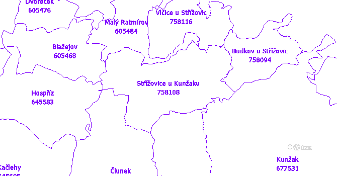 Katastrální mapa Střížovice u Kunžaku - přehledová mapa katastrálního území