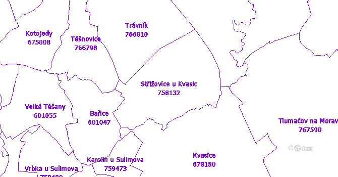 Katastrální mapa Střížovice u Kvasic - přehledová mapa katastrálního území