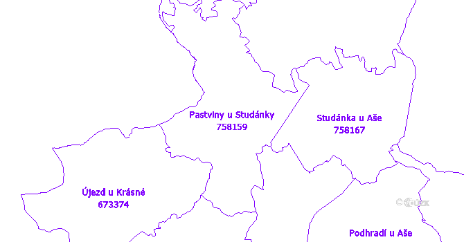 Katastrální mapa Pastviny u Studánky - přehledová mapa katastrálního území