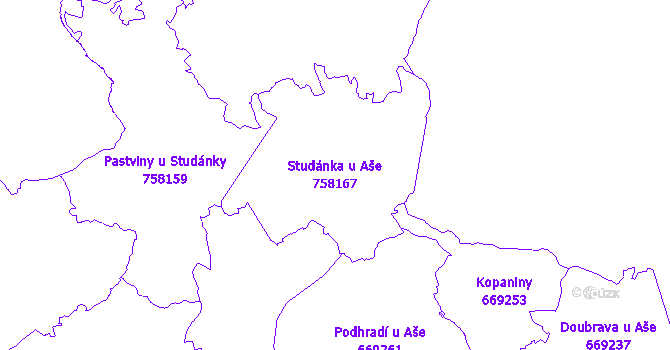Katastrální mapa Studánka u Aše - přehledová mapa katastrálního území