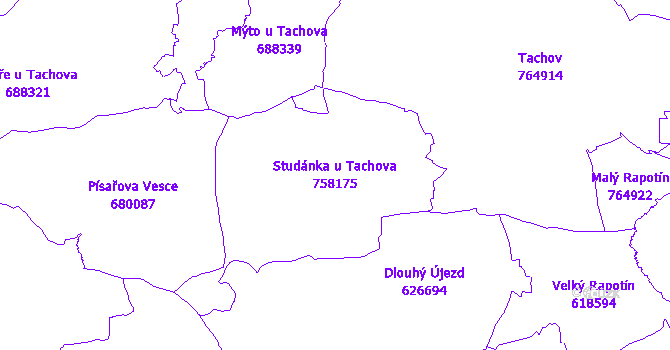 Katastrální mapa Studánka u Tachova - přehledová mapa katastrálního území