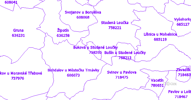 Katastrální mapa Buková u Studené Loučky - přehledová mapa katastrálního území