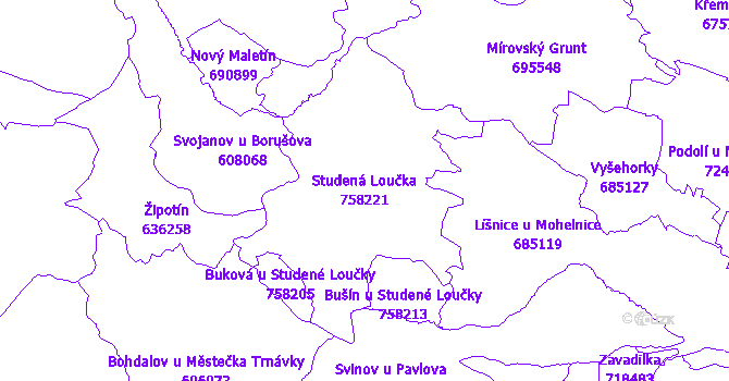 Katastrální mapa Studená Loučka - přehledová mapa katastrálního území