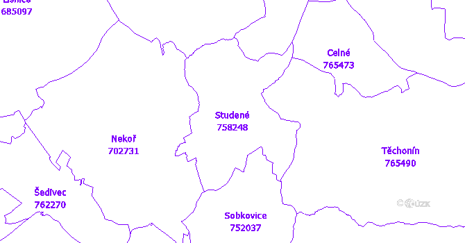Katastrální mapa Studené - přehledová mapa katastrálního území
