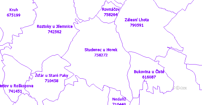 Katastrální mapa Studenec u Horek - přehledová mapa katastrálního území