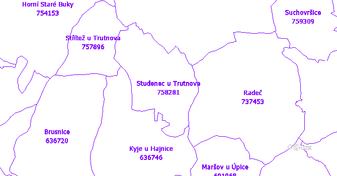 Katastrální mapa Studenec u Trutnova - přehledová mapa katastrálního území
