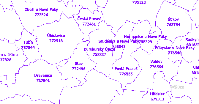 Katastrální mapa Kumburský Újezd - přehledová mapa katastrálního území