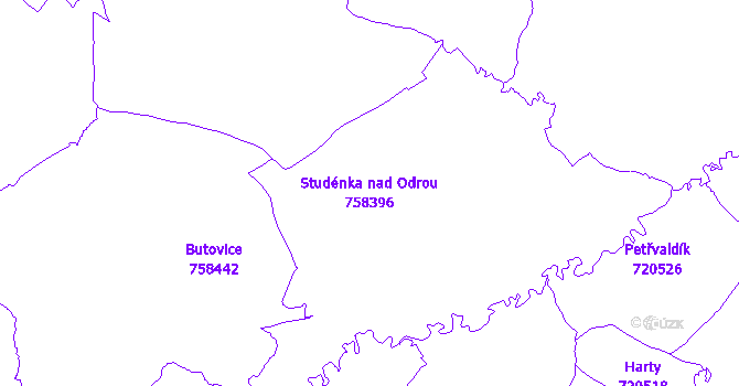 Katastrální mapa Studénka nad Odrou - přehledová mapa katastrálního území