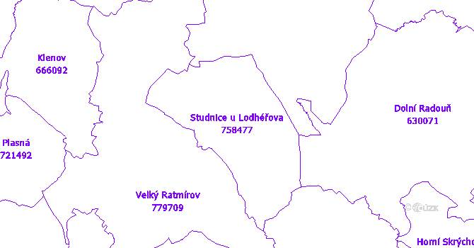 Katastrální mapa Studnice u Lodhéřova - přehledová mapa katastrálního území