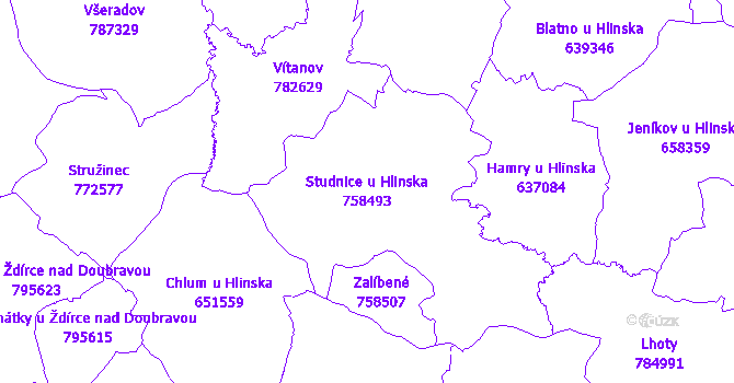 Katastrální mapa Studnice u Hlinska - přehledová mapa katastrálního území