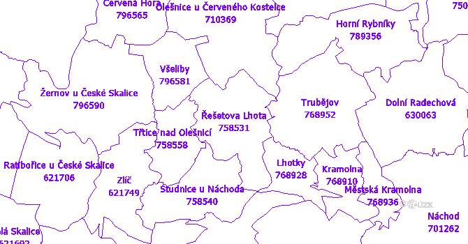 Katastrální mapa Řešetova Lhota - přehledová mapa katastrálního území