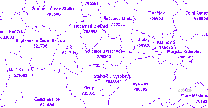 Katastrální mapa Studnice u Náchoda - přehledová mapa katastrálního území