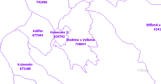 Katastrální mapa Studnice u Vyškova - přehledová mapa katastrálního území