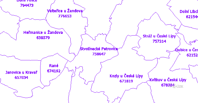 Katastrální mapa Stvolínecké Petrovice - přehledová mapa katastrálního území