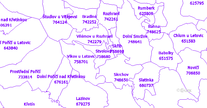 Katastrální mapa Stvolová - přehledová mapa katastrálního území