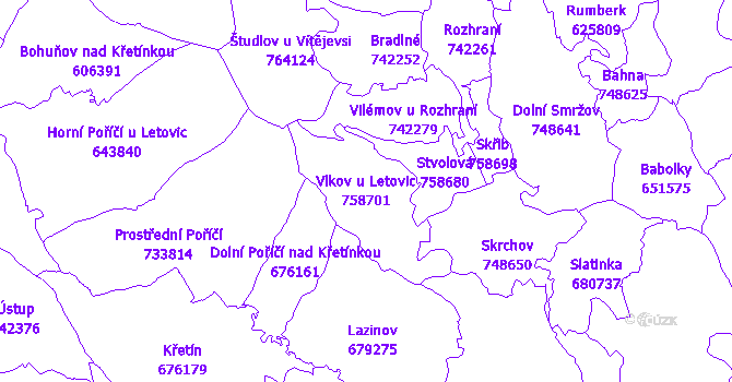 Katastrální mapa Vlkov u Letovic