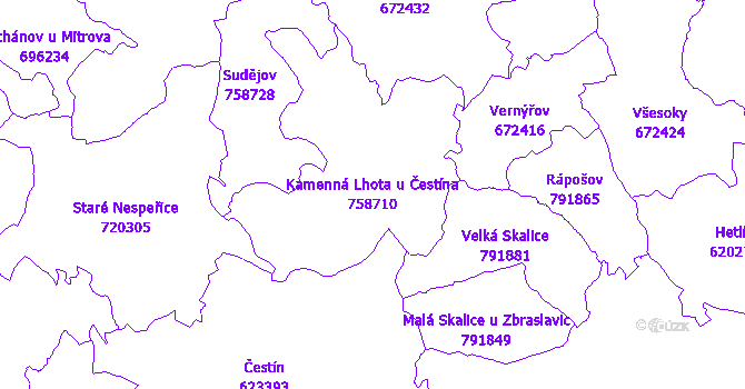 Katastrální mapa Kamenná Lhota u Čestína - přehledová mapa katastrálního území