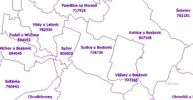 Katastrální mapa Sudice u Boskovic - přehledová mapa katastrálního území