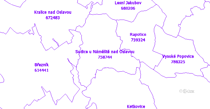 Katastrální mapa Sudice u Náměště nad Oslavou - přehledová mapa katastrálního území