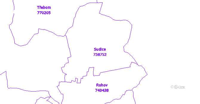 Katastrální mapa Sudice - přehledová mapa katastrálního území