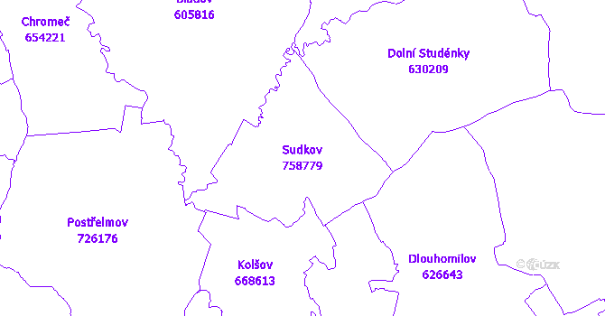 Katastrální mapa Sudkov - přehledová mapa katastrálního území