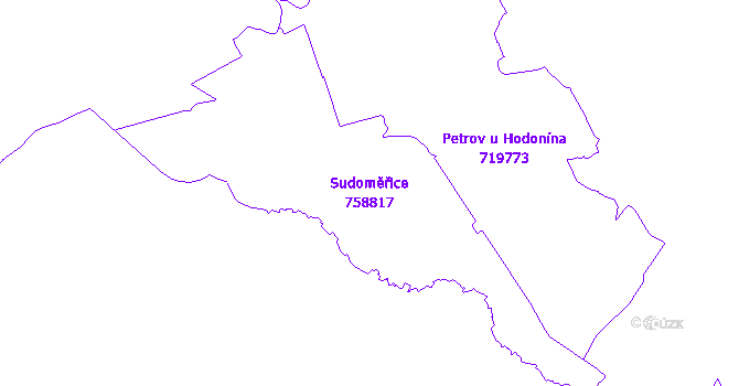 Katastrální mapa Sudoměřice - přehledová mapa katastrálního území