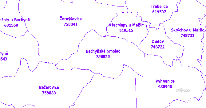 Katastrální mapa Bechyňská Smoleč - přehledová mapa katastrálního území