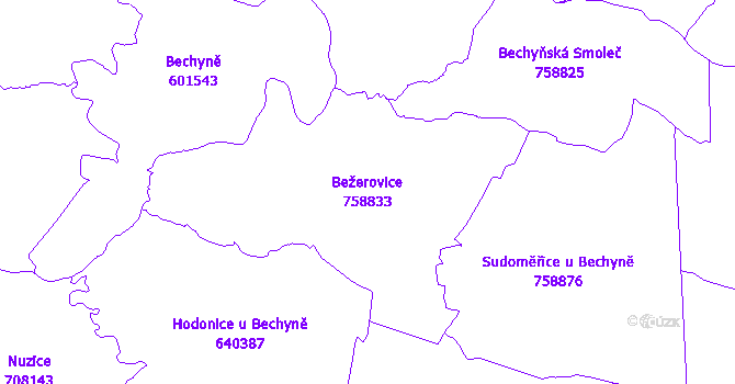 Katastrální mapa Bežerovice - přehledová mapa katastrálního území