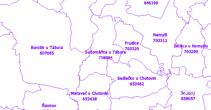 Katastrální mapa Sudoměřice u Tábora - přehledová mapa katastrálního území