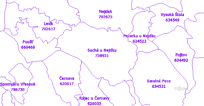 Katastrální mapa Suchá u Nejdku - přehledová mapa katastrálního území