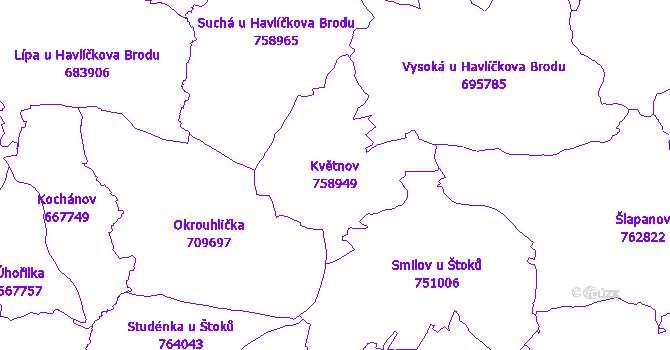 Katastrální mapa Květnov - přehledová mapa katastrálního území