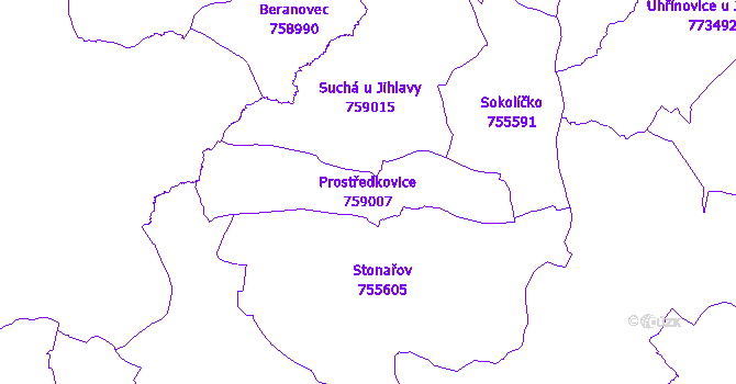 Katastrální mapa Prostředkovice - přehledová mapa katastrálního území