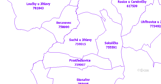 Katastrální mapa Suchá u Jihlavy - přehledová mapa katastrálního území