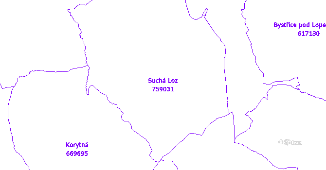 Katastrální mapa Suchá Loz - přehledová mapa katastrálního území