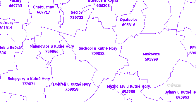 Katastrální mapa Suchdol u Kutné Hory - přehledová mapa katastrálního území