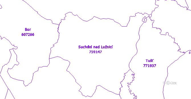 Katastrální mapa Suchdol nad Lužnicí - přehledová mapa katastrálního území