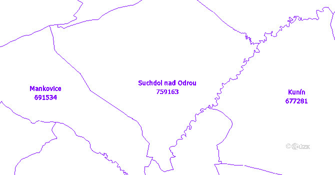 Katastrální mapa Suchdol nad Odrou - přehledová mapa katastrálního území