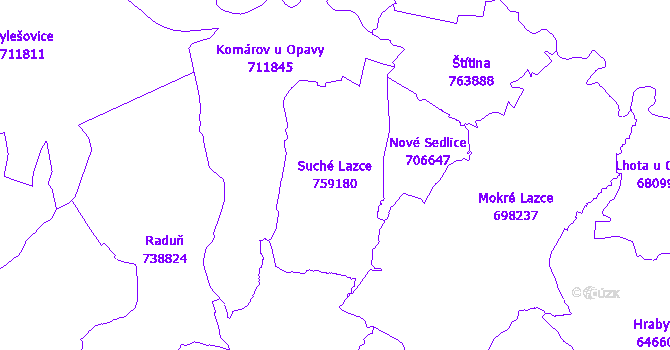Katastrální mapa Suché Lazce - přehledová mapa katastrálního území