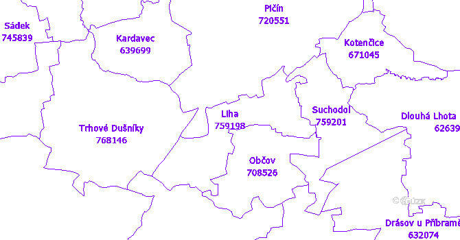 Katastrální mapa Liha - přehledová mapa katastrálního území